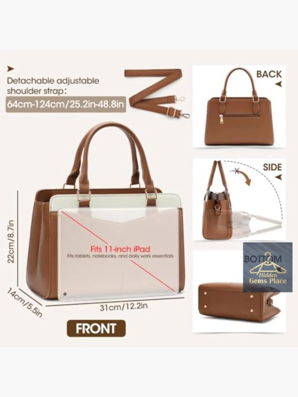 PU Leather Satchel Purse with Bowknot, Fits iPad